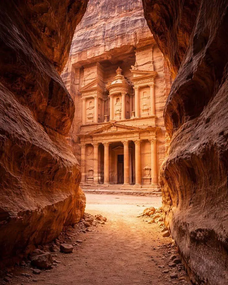 Le Trésor de Pétra vu depuis le Siq, en Jordanie